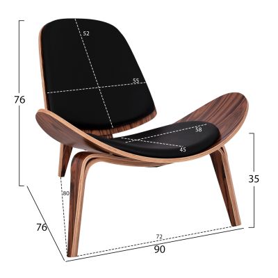 Armchair SUPERIOR PLUS HM1128.01 WALNUT color with black cushion PU 89x83x76H cm