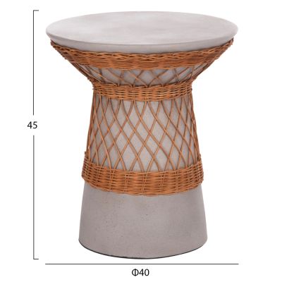 SIDE TABLE ROUND DELIA HM18167.03 FIBER CEMENT GREY & RATTAN Φ40x45Hcm.