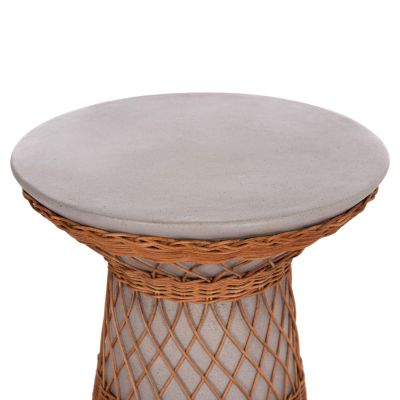 SIDE TABLE ROUND DELIA HM18167.03 FIBER CEMENT GREY & RATTAN Φ40x45Hcm.