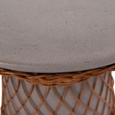 SIDE TABLE ROUND DELIA HM18167.03 FIBER CEMENT GREY & RATTAN Φ40x45Hcm.