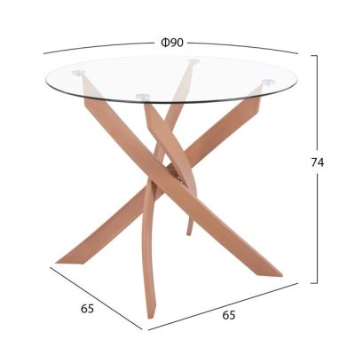 Трапезна маса кръгла Jafaru металик естествено закалено стъкло Φ90x75Hcm HM8499.02