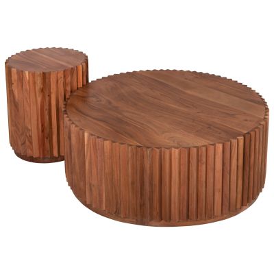 SET 2PCS COFFEE TABLES ROUND SEDGE HM11944 SOLID ACACIA WOOD IN NATURAL Φ90 & Φ40cm.