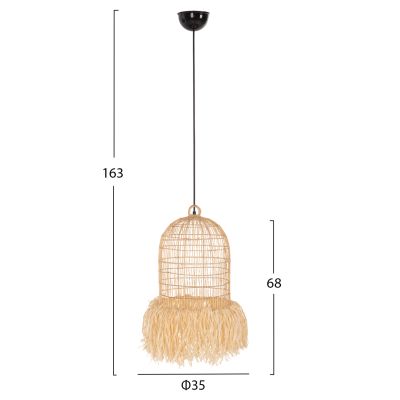 CEILING PENDANT LAMP HM7890 PALM LEAF FIBERS IN NATURAL COLOR Φ35x163Hcm.