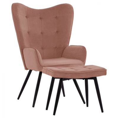 HM8918.02 armchair, dusty pink velvet, footstool