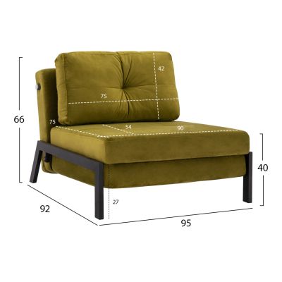 HM3078.13 Armchair Bed Constance, Olive Green Velvet, 95x92x66cm