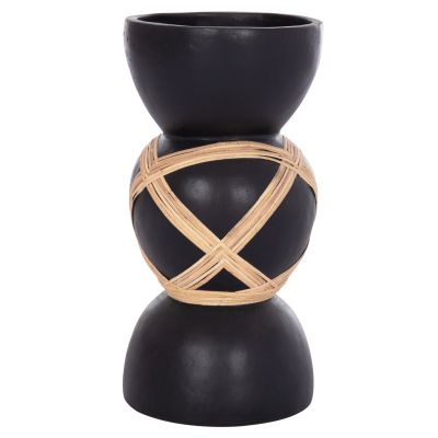 DECORATIVE FLOOR VASE MAYNARD HM4672.01L TERRACOTTA IN BLACK COLOR--RATTAN Φ32x62.5Hcm.
