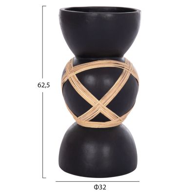 DECORATIVE FLOOR VASE MAYNARD HM4672.01L TERRACOTTA IN BLACK COLOR--RATTAN Φ32x62.5Hcm.