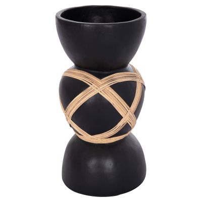 DECORATIVE FLOOR VASE MAYNARD HM4672.01L TERRACOTTA IN BLACK COLOR--RATTAN Φ32x62.5Hcm.