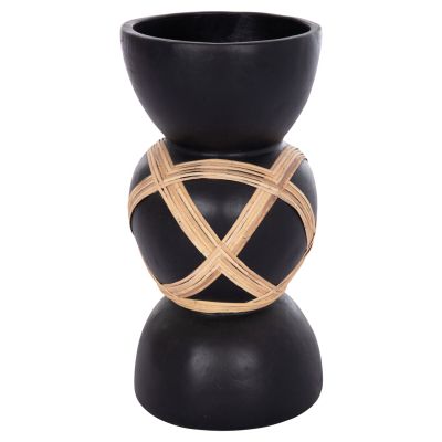 DECORATIVE FLOOR VASE MAYNARD HM4672.01L TERRACOTTA IN BLACK COLOR--RATTAN Φ32x62.5Hcm.