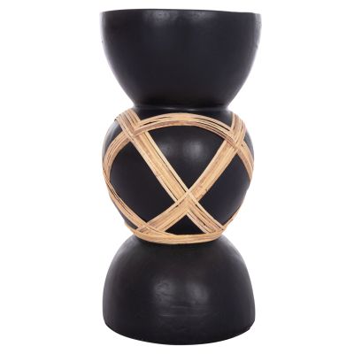 DECORATIVE FLOOR VASE MAYNARD HM4672.01L TERRACOTTA IN BLACK COLOR--RATTAN Φ32x62.5Hcm.