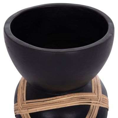 DECORATIVE FLOOR VASE MAYNARD HM4672.01L TERRACOTTA IN BLACK COLOR--RATTAN Φ32x62.5Hcm.