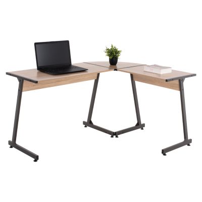 CORNER DESK HM9319 DARK GREY  METAL FRAME AND MDF DESKTOP IN OAK COLOR 147X112X74Hcm.