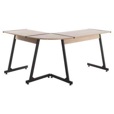 CORNER DESK HM9319 DARK GREY  METAL FRAME AND MDF DESKTOP IN OAK COLOR 147X112X74Hcm.