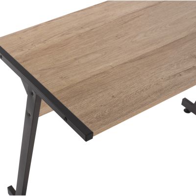 CORNER DESK HM9319 DARK GREY  METAL FRAME AND MDF DESKTOP IN OAK COLOR 147X112X74Hcm.