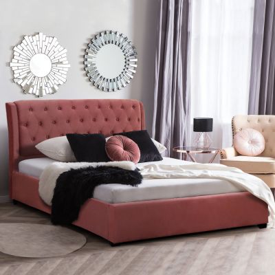 BED ODALYS 150X200 VELVET FABRIC DUSTY PINK HM549.12 164x223x100 cm.