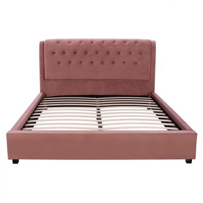 BED ODALYS 150X200 VELVET FABRIC DUSTY PINK HM549.12 164x223x100 cm.