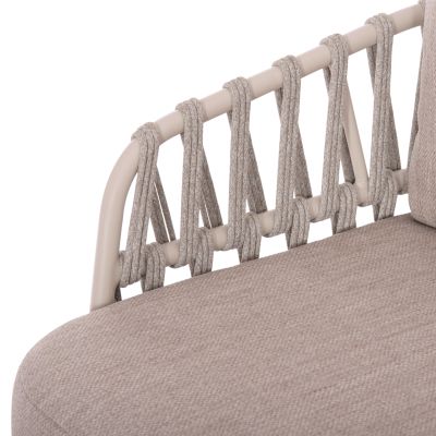 OUTDOOR LOUNGE SET 4PCS SABO HM6208.02 CREAM WHITE ALUMINUM-BEIGE P.E.ROPE & OLEFIN FABRIC-TEAK WOOD IN NATURAL