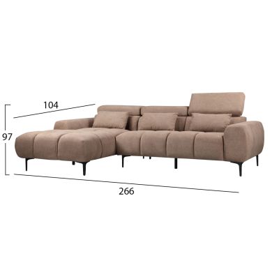 CORNER SOFA LEFT DIVYA HM3267.01L SYNTHETIC SUEDE IN LIGHT BROWN 264x175x99Hcm.