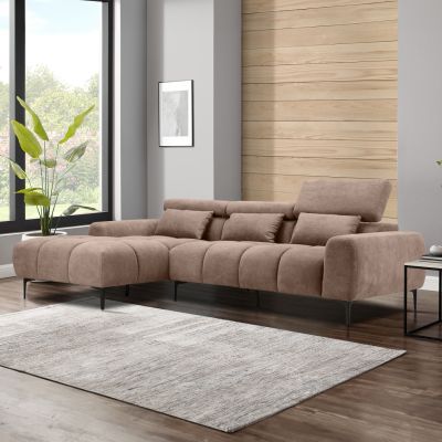 CORNER SOFA LEFT DIVYA HM3267.01L SYNTHETIC SUEDE IN LIGHT BROWN 264x175x99Hcm.