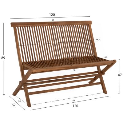 BENCH KENDALL HM9541 FOLDABLE MADE OF TEAK WOOD IN NATURAL COLOR 120x62x89Hcm.