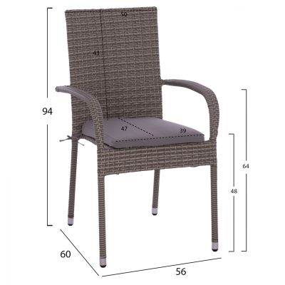 Armchair HM5685.01 Metallic with pillow Wicker grey 55x64x93cm