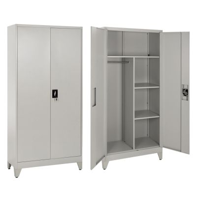 WARDROBE METALLIC WITH LEGS CLOD HM11981 2-LEAF WITH DIVIDER- LIGHT GREY 90Χ40Χ190Hcm.