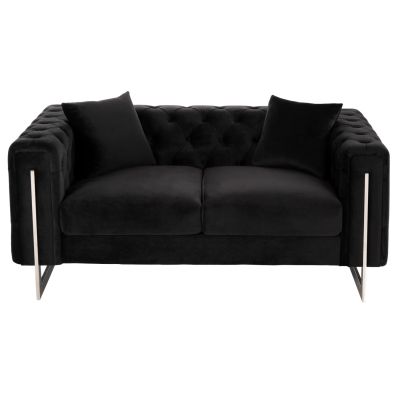 SOFA 2-SEATER t.CHESTERFIELD MOBAR HM3262.04 BLACK VELVET-METAL LEGS 154x85x68Hcm.