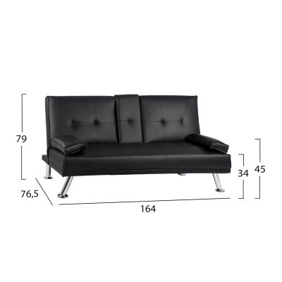 Bed Sofa from black PU 165x76,5x79cm and folding arm HM3157.01