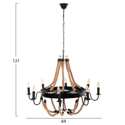 ВИСУЛКА ЗА ТАВАН 8-СВЕТЛИНА HM4178 ВЪЖЕ И ЧЕРЕН МЕТАЛ 84x84x121Hcm.