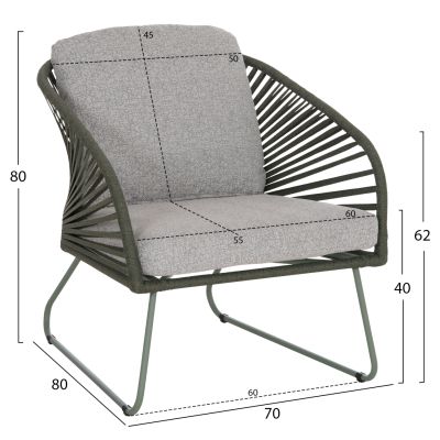 OUTDOOR LOUNGE SET 5PCS VERMONT HM6504.07 METAL-ROPE-GLASS--GREEN COLOR
