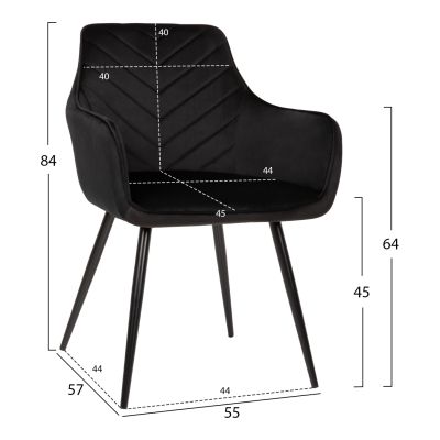 ARMCHAIR LATRELL HM8582.04 BLACK VELVET & BLACK METAL LEGS 55x57x84Hcm.