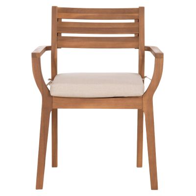 OUTDOOR DINING CHAIR STACKER HM6543 ACACIA WOOD IN NATURAL--CUSHION IN LIGHT GREY 61x59x84.5Hcm