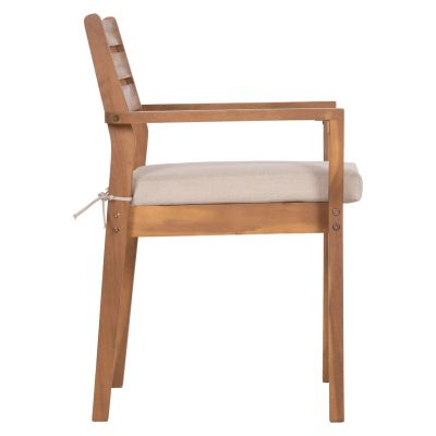 OUTDOOR DINING CHAIR STACKER HM6543 ACACIA WOOD IN NATURAL--CUSHION IN LIGHT GREY 61x59x84.5Hcm