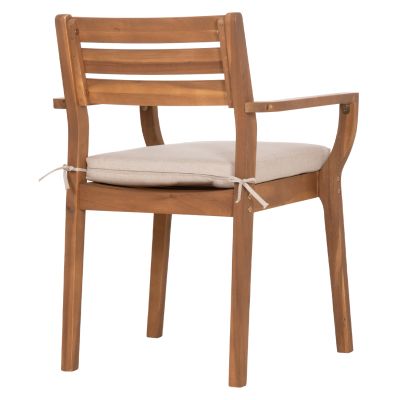 OUTDOOR DINING CHAIR STACKER HM6543 ACACIA WOOD IN NATURAL--CUSHION IN LIGHT GREY 61x59x84.5Hcm
