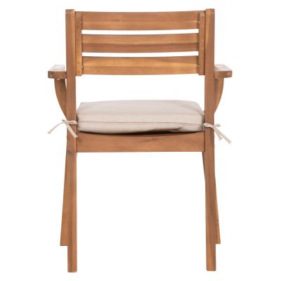 OUTDOOR DINING CHAIR STACKER HM6543 ACACIA WOOD IN NATURAL--CUSHION IN LIGHT GREY 61x59x84.5Hcm