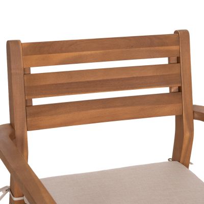 OUTDOOR DINING CHAIR STACKER HM6543 ACACIA WOOD IN NATURAL--CUSHION IN LIGHT GREY 61x59x84.5Hcm