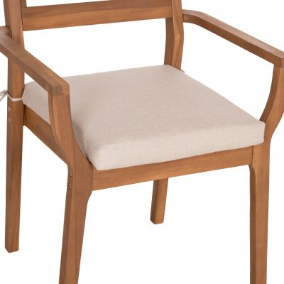 OUTDOOR DINING CHAIR STACKER HM6543 ACACIA WOOD IN NATURAL--CUSHION IN LIGHT GREY 61x59x84.5Hcm