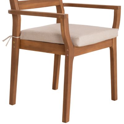 OUTDOOR DINING CHAIR STACKER HM6543 ACACIA WOOD IN NATURAL--CUSHION IN LIGHT GREY 61x59x84.5Hcm