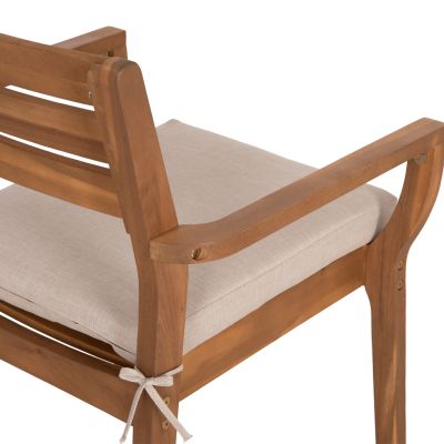 OUTDOOR DINING CHAIR STACKER HM6543 ACACIA WOOD IN NATURAL--CUSHION IN LIGHT GREY 61x59x84.5Hcm