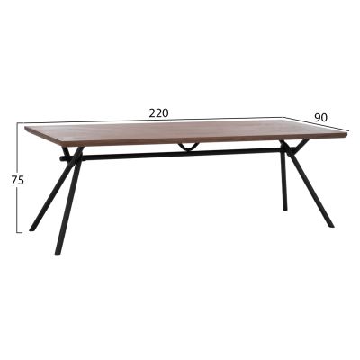 DINING TABLE MANDY HM9303.02 MDF TOP WITH WALNUT WOOD VENEER METAL LEGS 220x90x75H