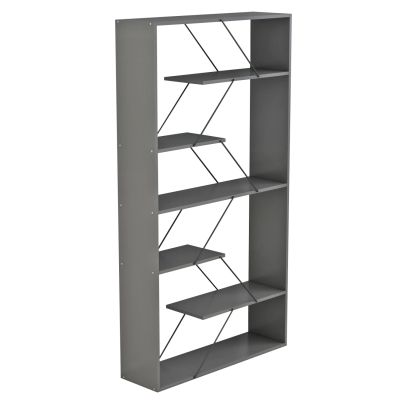 BOOKCASE TARS HM2240.20 GREY MELAMINE-BLACK METAL RODS 84x24x157Hcm.