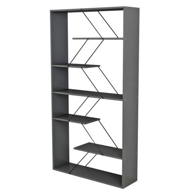 BOOKCASE TARS HM2240.20 GREY MELAMINE-BLACK METAL RODS 84x24x157Hcm.