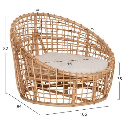 ARMCHAIR-NEST ENTO HM9814 RATTAN IN NATURAL SHADE-BEIGE CUSHION 85x75x67Hcm.