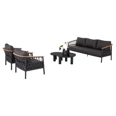 OUTDOOR LOUNGE SET 5PCS STREAM HM6426.01 DARK GREY ALUMINUM-STRAP ROPE- OLEFIN FABRIC