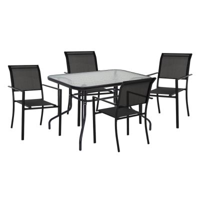 OUTDOOR DINING SET HM11840 5PCS METAL TABLE & ALUMINUM ARMCHAIRS TEXTLINE BLACK