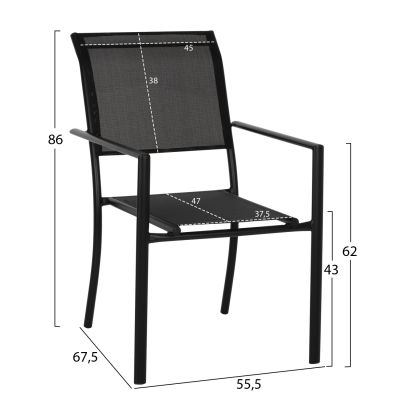 OUTDOOR DINING SET HM11840 5PCS METAL TABLE & ALUMINUM ARMCHAIRS TEXTLINE BLACK