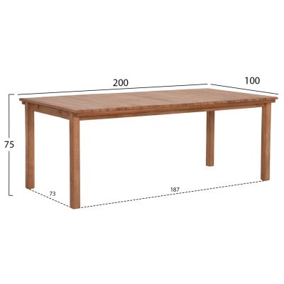 DINING TABLE RECTANGULAR FINTO HM6616 TEAK WOOD--NATURAL COLOR 200x100x75Hcm.