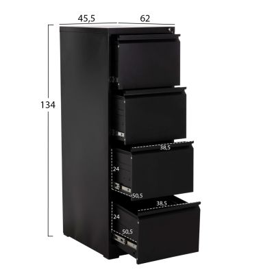 OFFICE FILING CABINET (4) SIDER HM6637.01 BLACK METAL 45.5x62x134Hcm.