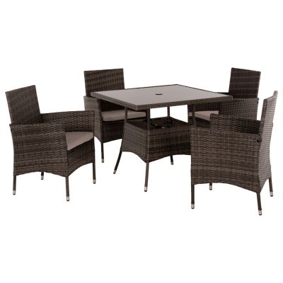 OUTDOOR DINING SET 5PCS HM5965 BROWN RATTAN-METAL FRAME-GLASS TABLETOP