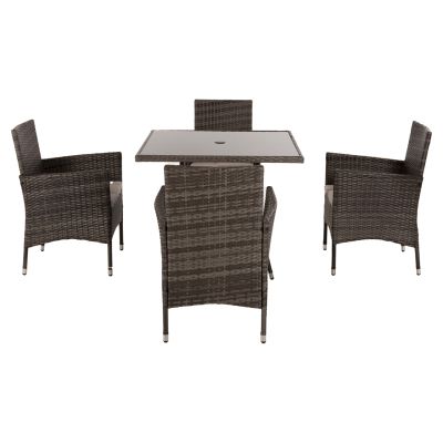 OUTDOOR DINING SET 5PCS HM5965 BROWN RATTAN-METAL FRAME-GLASS TABLETOP